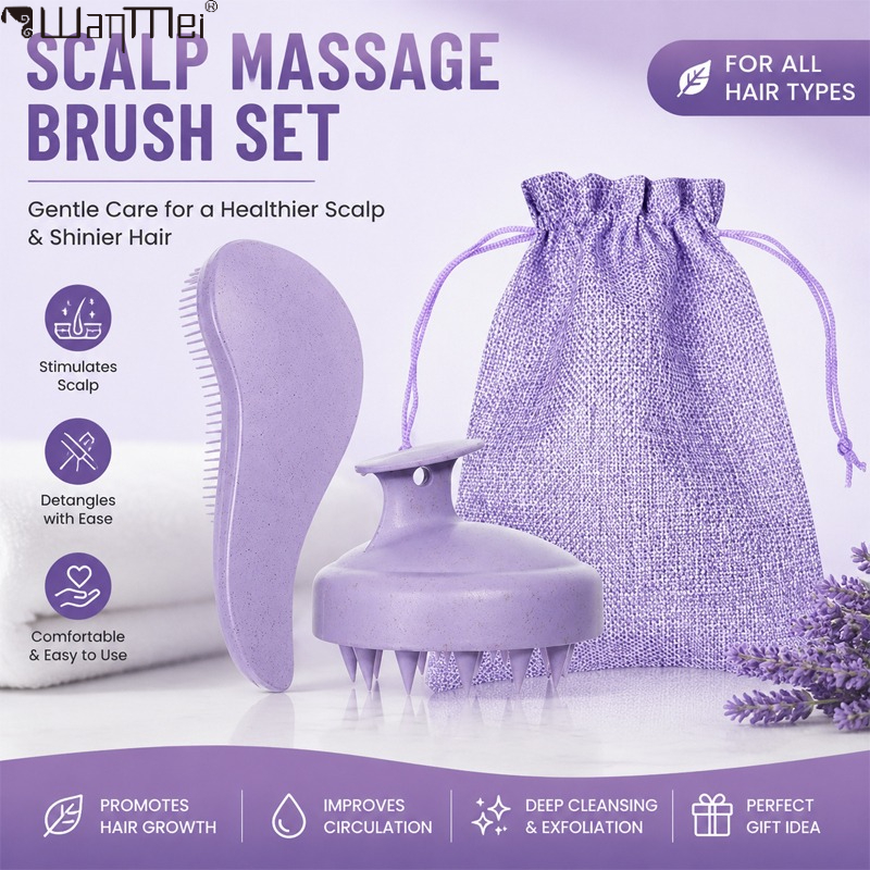 Hair Care Kit - Wheat Straw Scalp Massage Brush Set